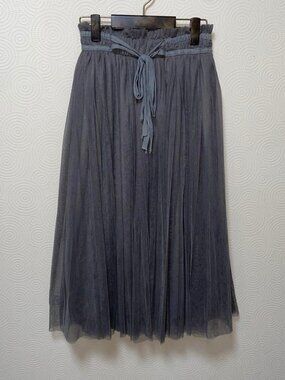 Notewo Gray Long Pleated Skirt with Elastic Waist
